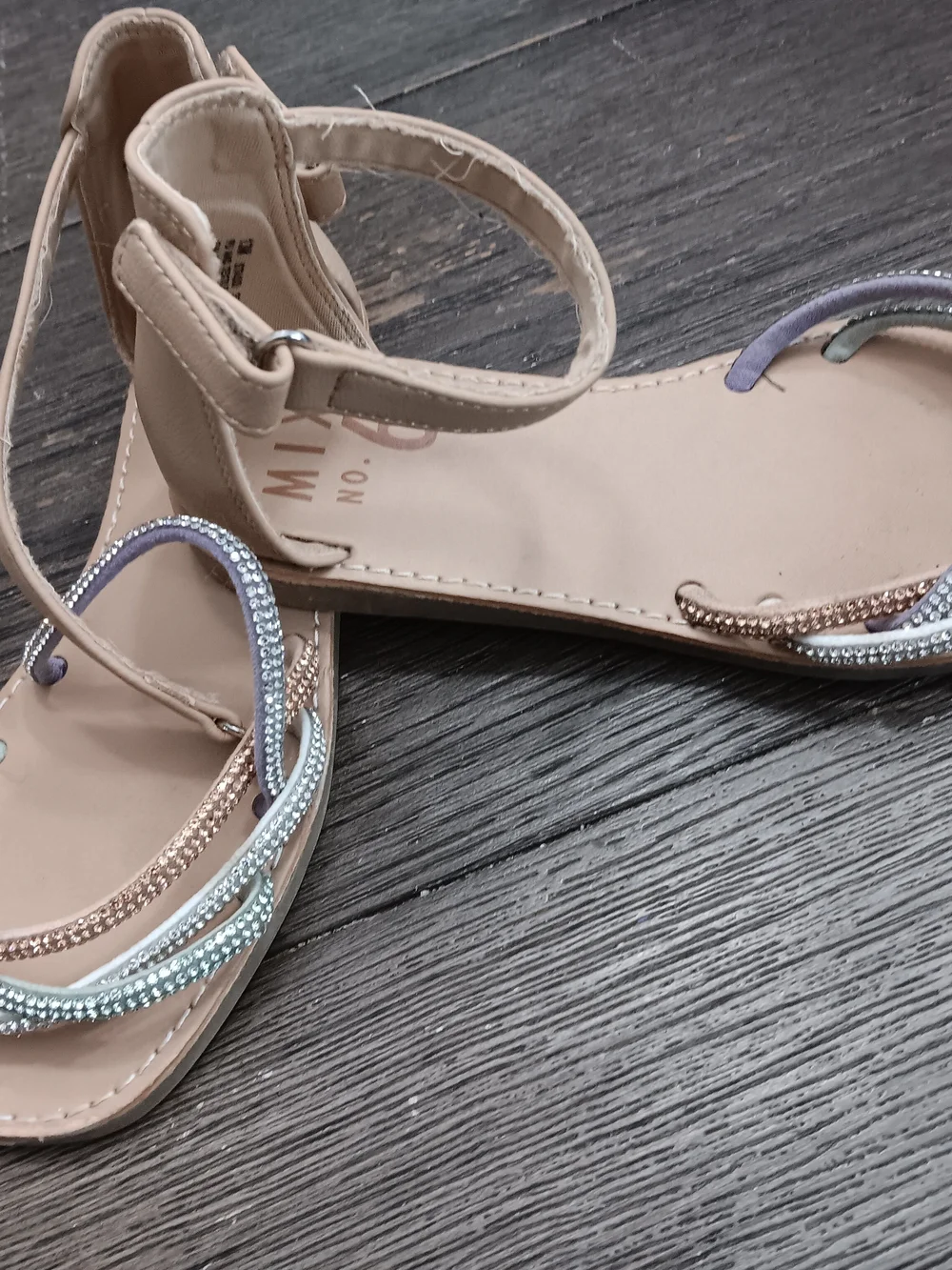 Girls Sz 13 Mix No. 6 Nude-Tan Ankle Strap Sandals with Multicolor Beaded Straps